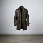 Men's Vintage Distressed Brown Double-Breasted Leather Trench Coat
