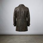 Men's Vintage Distressed Brown Double-Breasted Leather Trench Coat