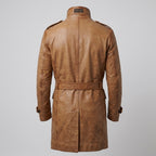 Royal Men's Tan Brown Leather Double-Breasted Trench Coat