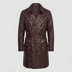 Men's Belted Leather Trench Coat