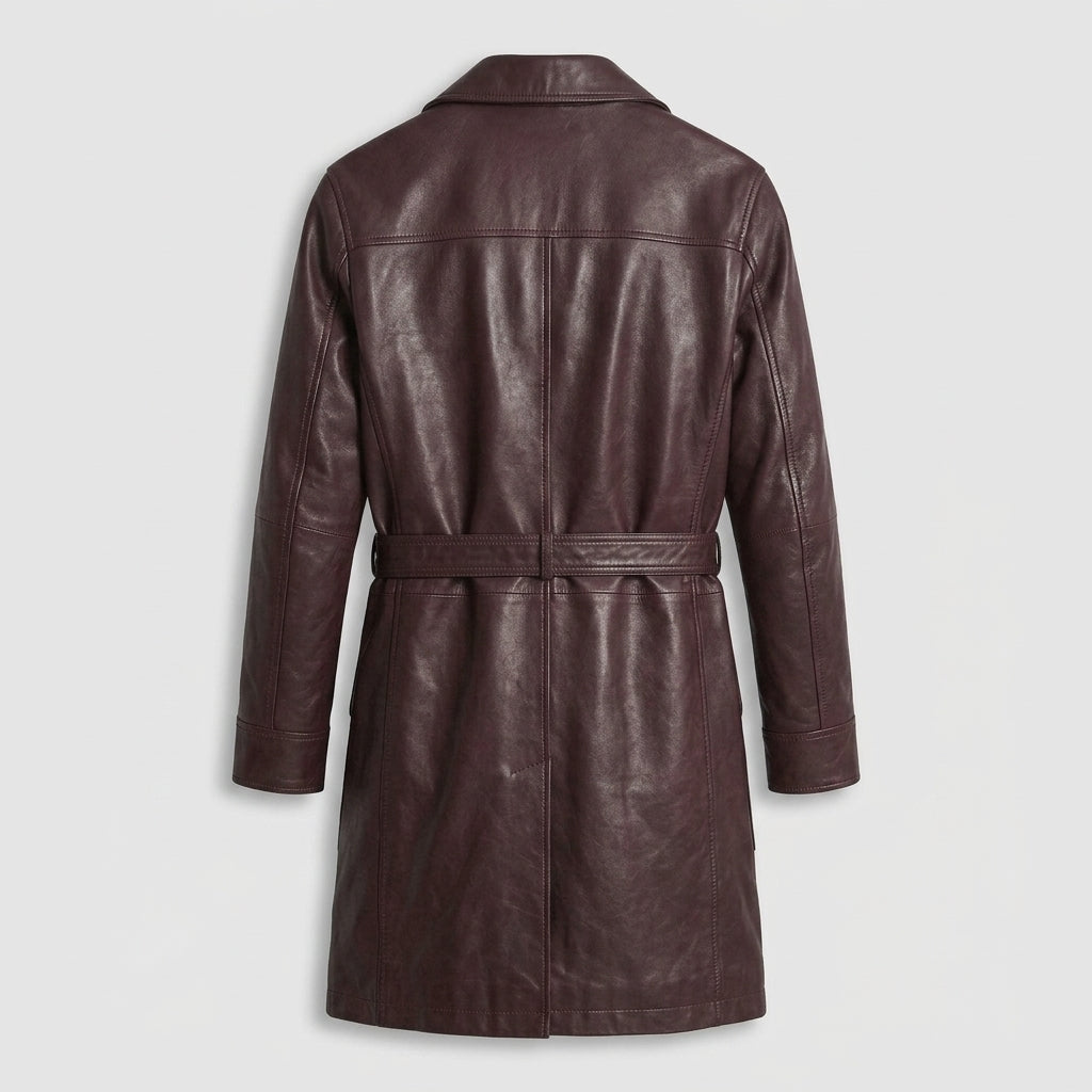 Men's Belted Leather Trench Coat