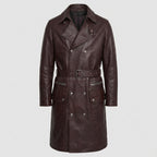 Men's Rich Brown Leather Trench Coat – Classic Long Leather Overcoat