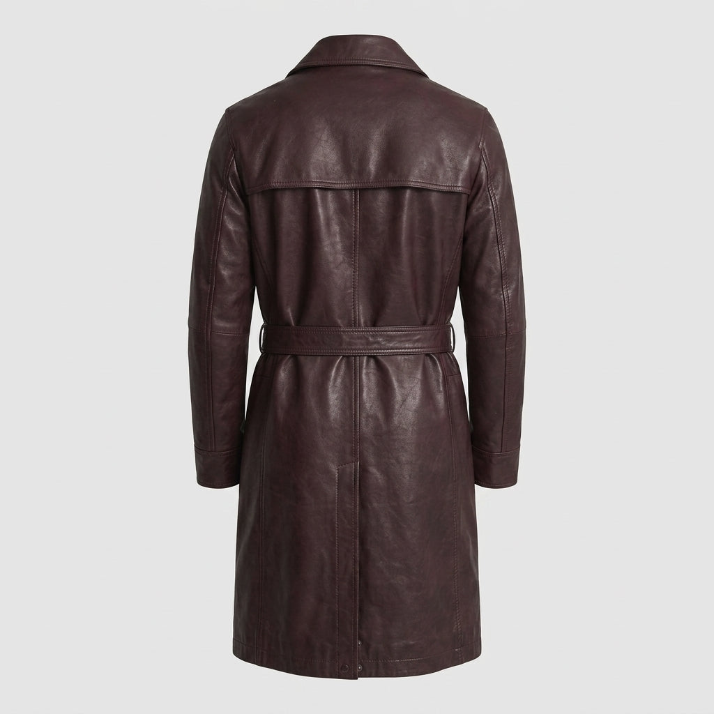 Men's Rich Brown Leather Trench Coat – Classic Long Leather Overcoat