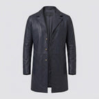 Men's Navy Blue Lambskin Leather Car Coat