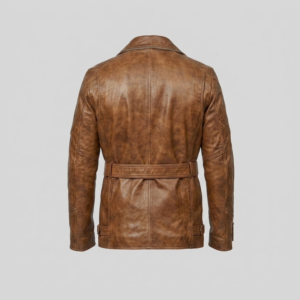 Men's Black Genuine Leather Trench Coat