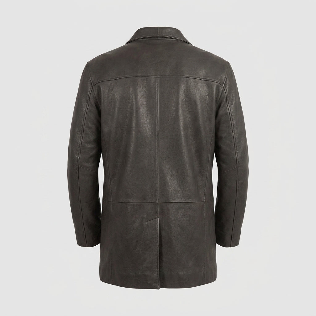 Men's Black Leather Trench Coat