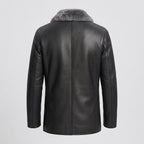 Men's Black Sheepskin Shearling Fur Leather Coat Jacket
