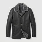 Men's Black Sheepskin Shearling Fur Leather Coat Jacket