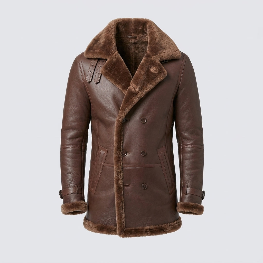 Men's Brown Double-Breasted Sheepskin Shearling Coat