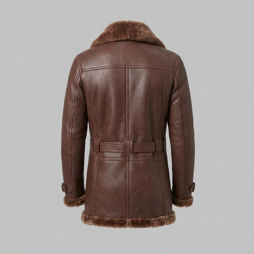 Men's Brown Double-Breasted Sheepskin Shearling Coat