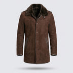 Men's Brown Shearling-Lined Leather Coat