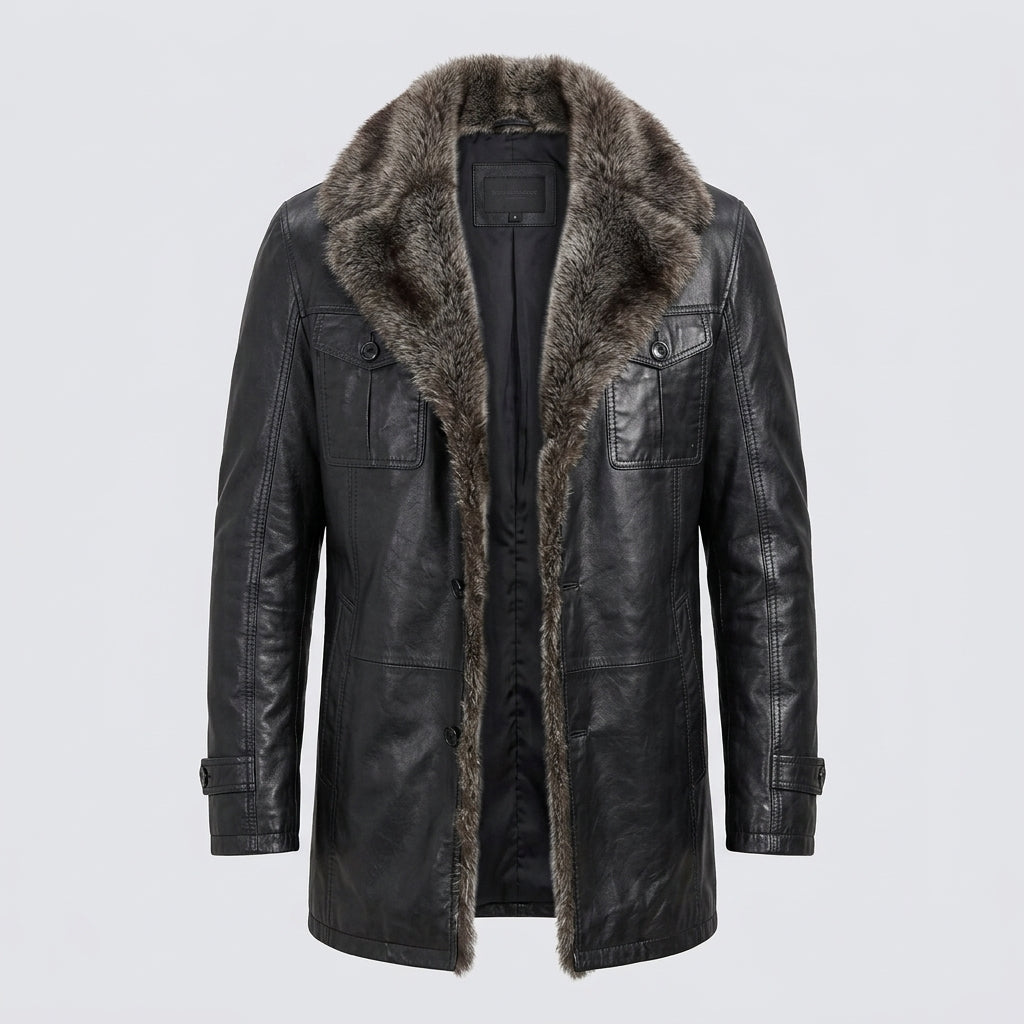Men's Black Genuine Sheepskin Leather Jacket