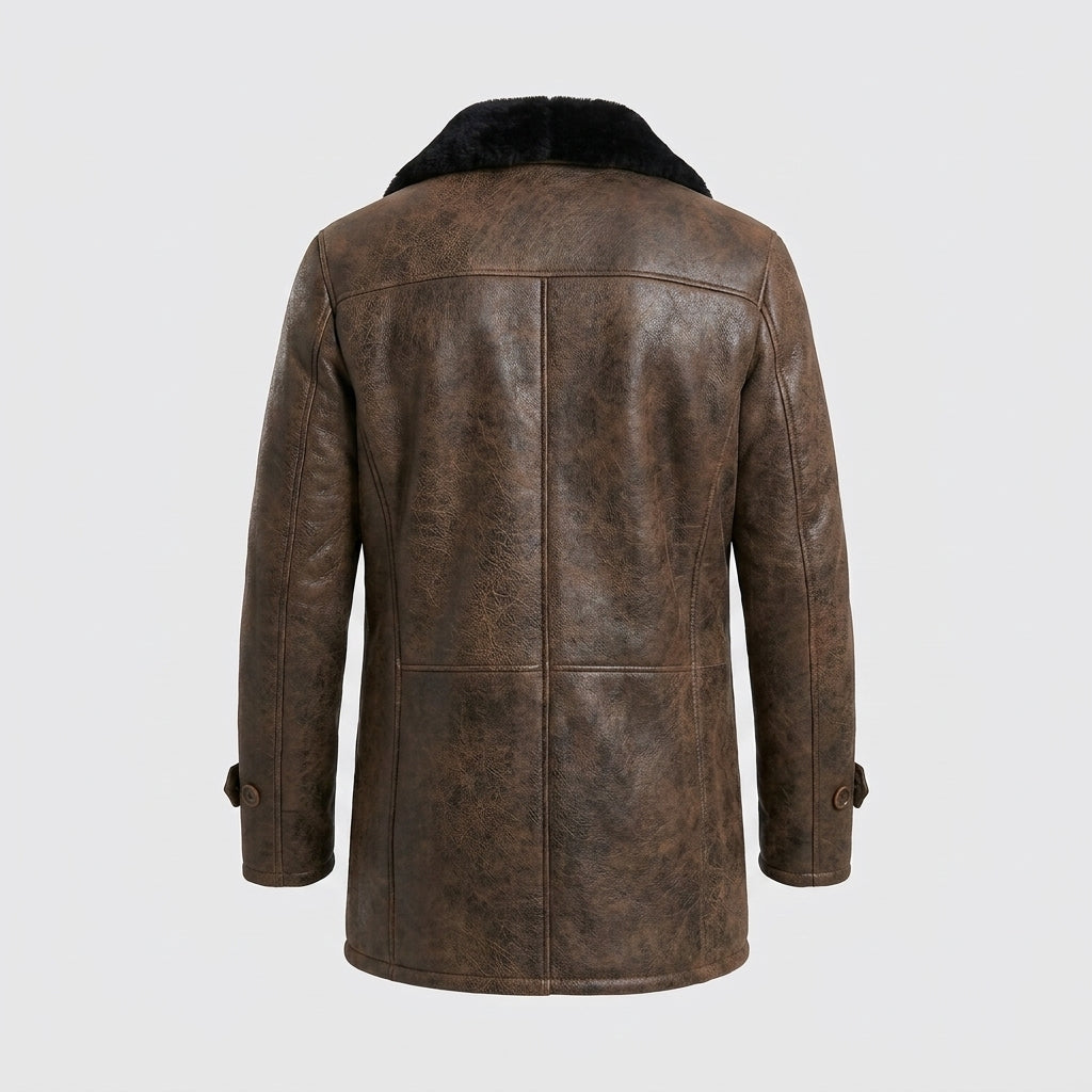 Men's Distressed Shearling Leather Coat