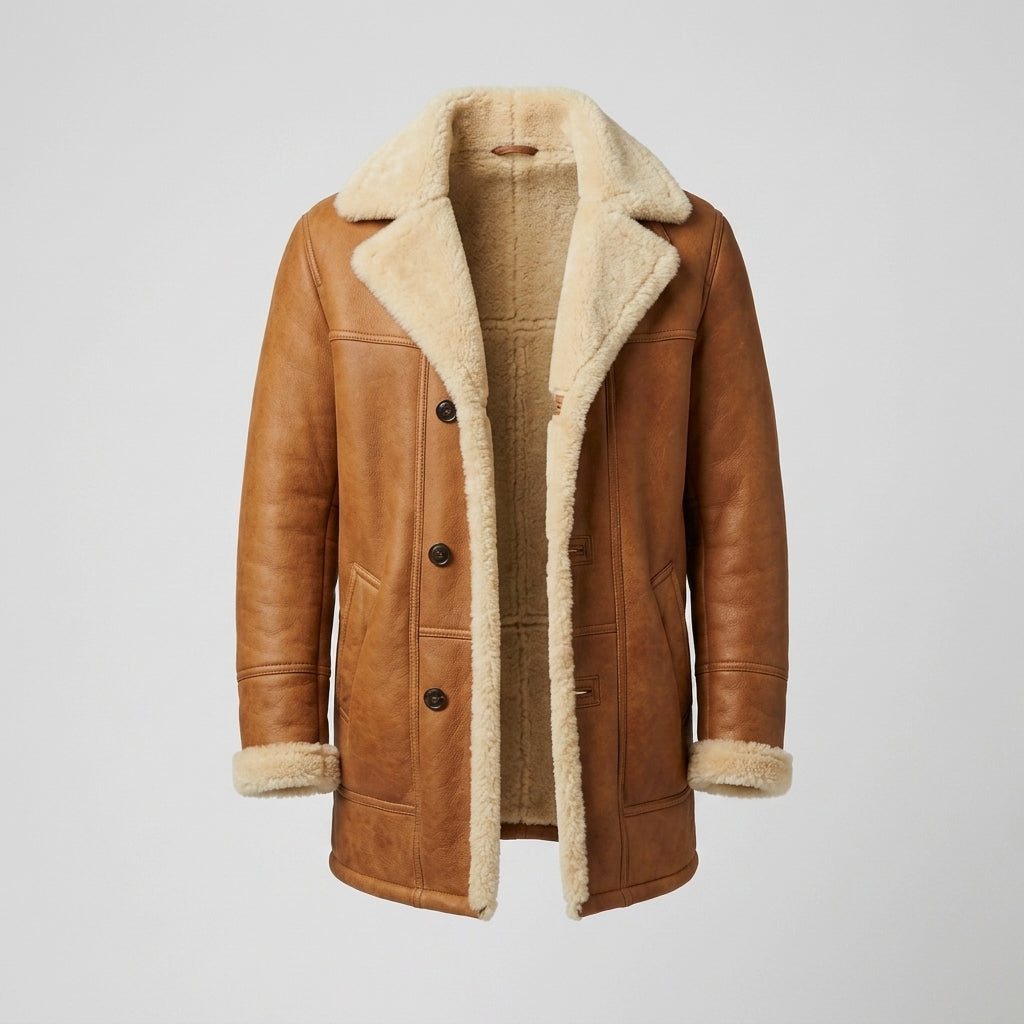 Men's Brown Classic Sheepskin Leather Coat