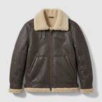 Men's Brown Distressed Sheepskin Leather Aviator Coat