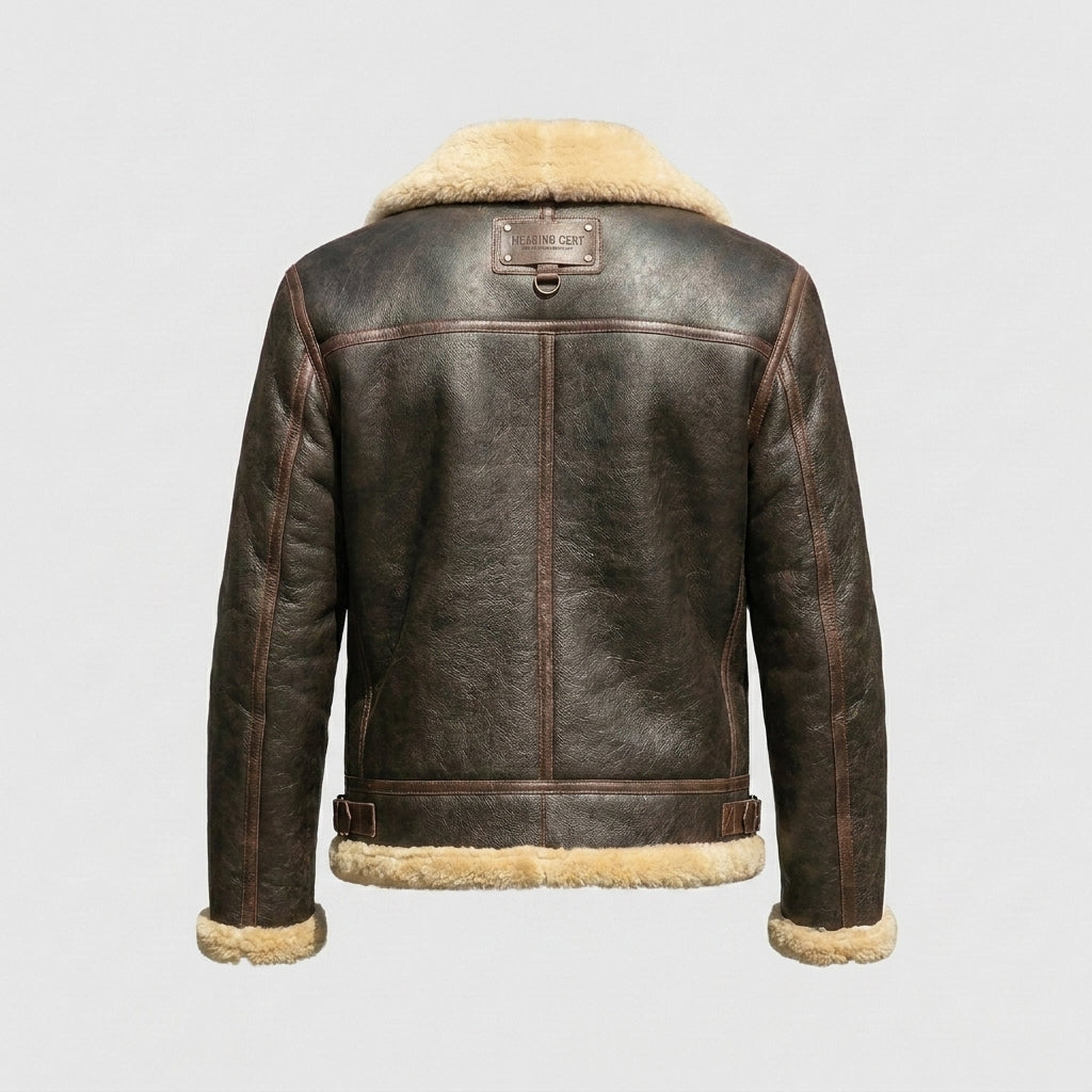 Men's Brown Sheepskin Flight Jacket with Sheepskin Lining