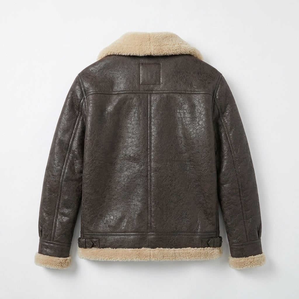 Men's Brown Sheepskin Aviator Coat with Shearling Lining