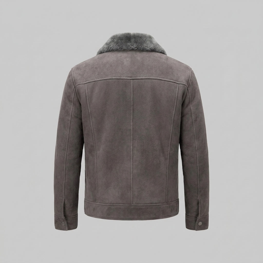 Men's Grey Sheepskin Shearling Leather Coat