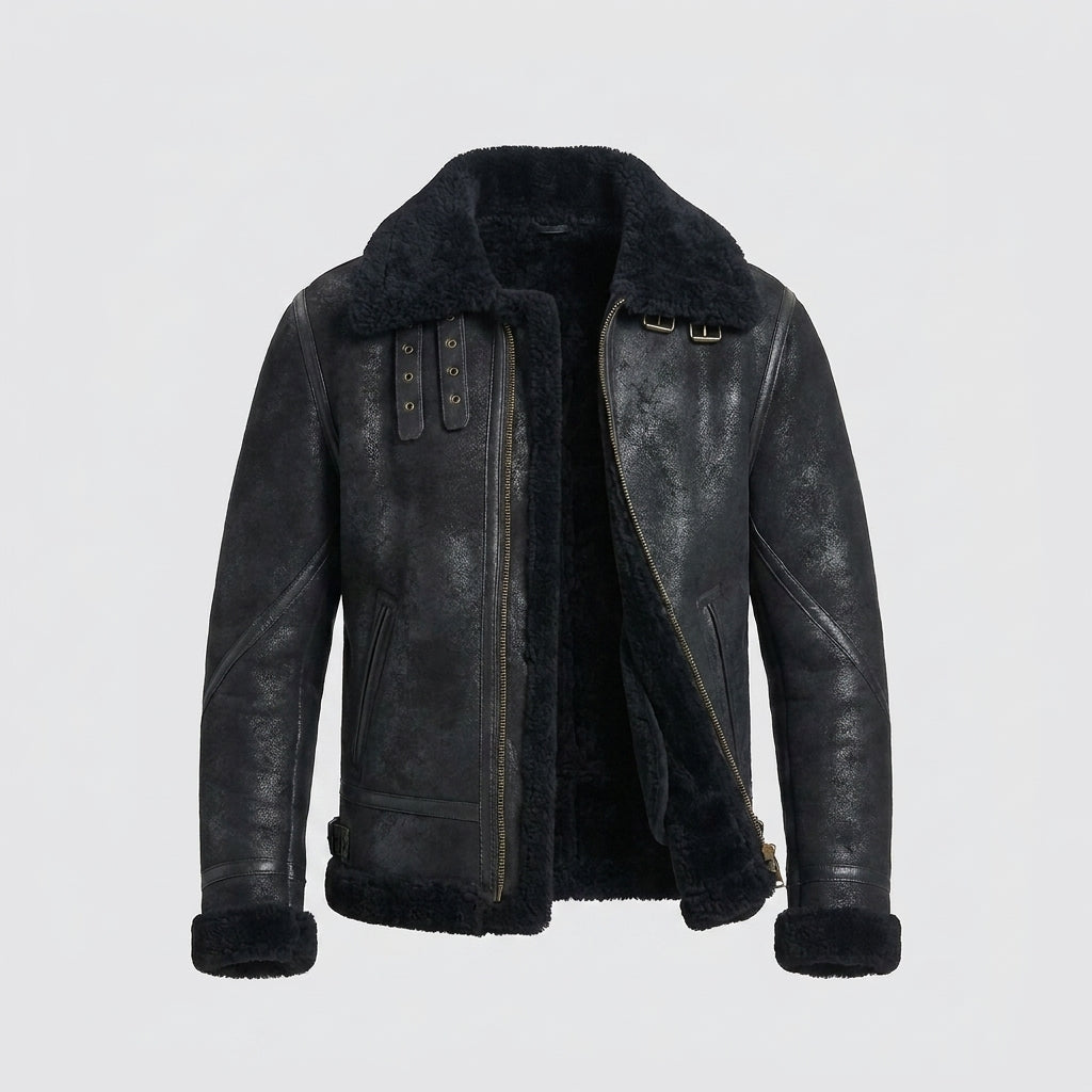 Men's Black B3 Shearling Aviator Bomber Jacket