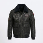 Men's Black Sheepskin Aviator Leather Jacket