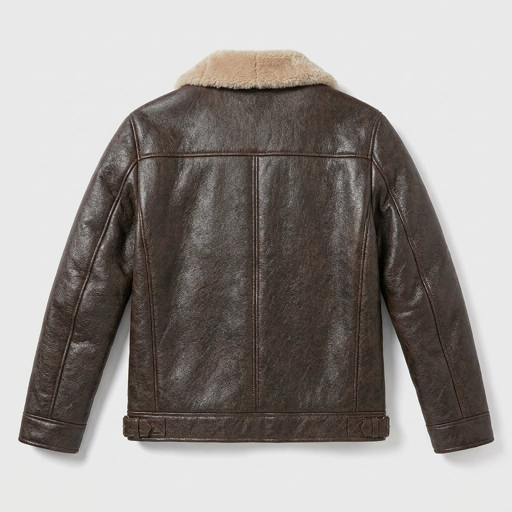Men's B3 Brown Shearling Leather Jacket Classic Aviator Bomber