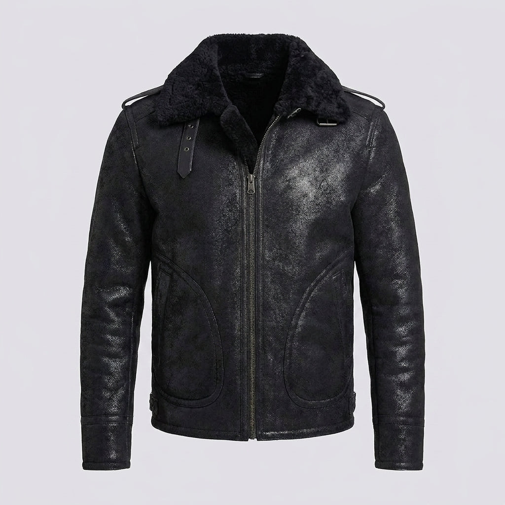 Men's Black Shearling Aviator Pilot Leather Jacket