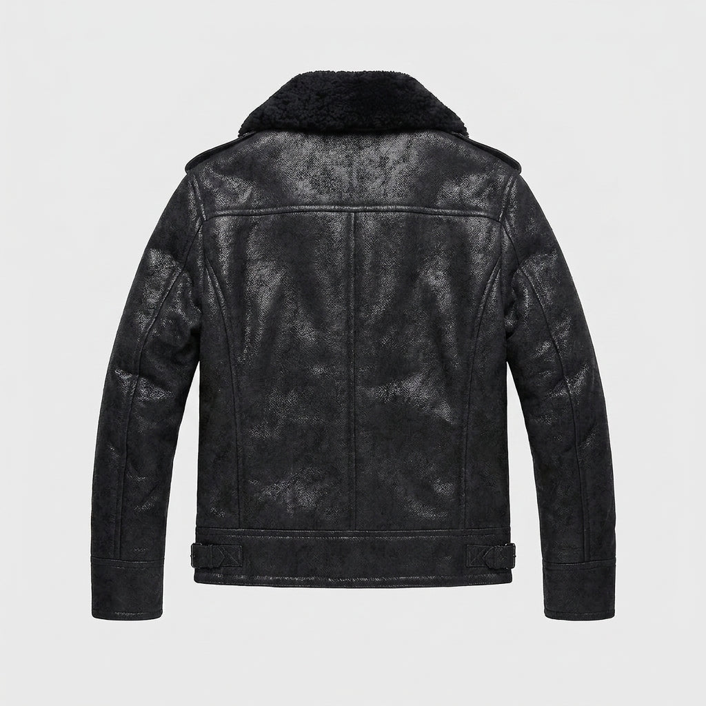 Men's Black Shearling Aviator Pilot Leather Jacket