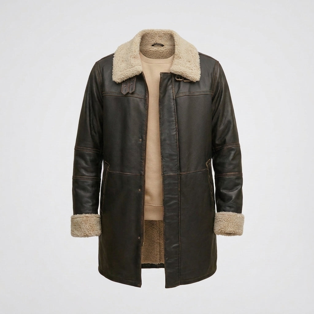 Men's Brown Sheepskin Fur Aviator Leather Jacket – Classic B3 Flight Coat