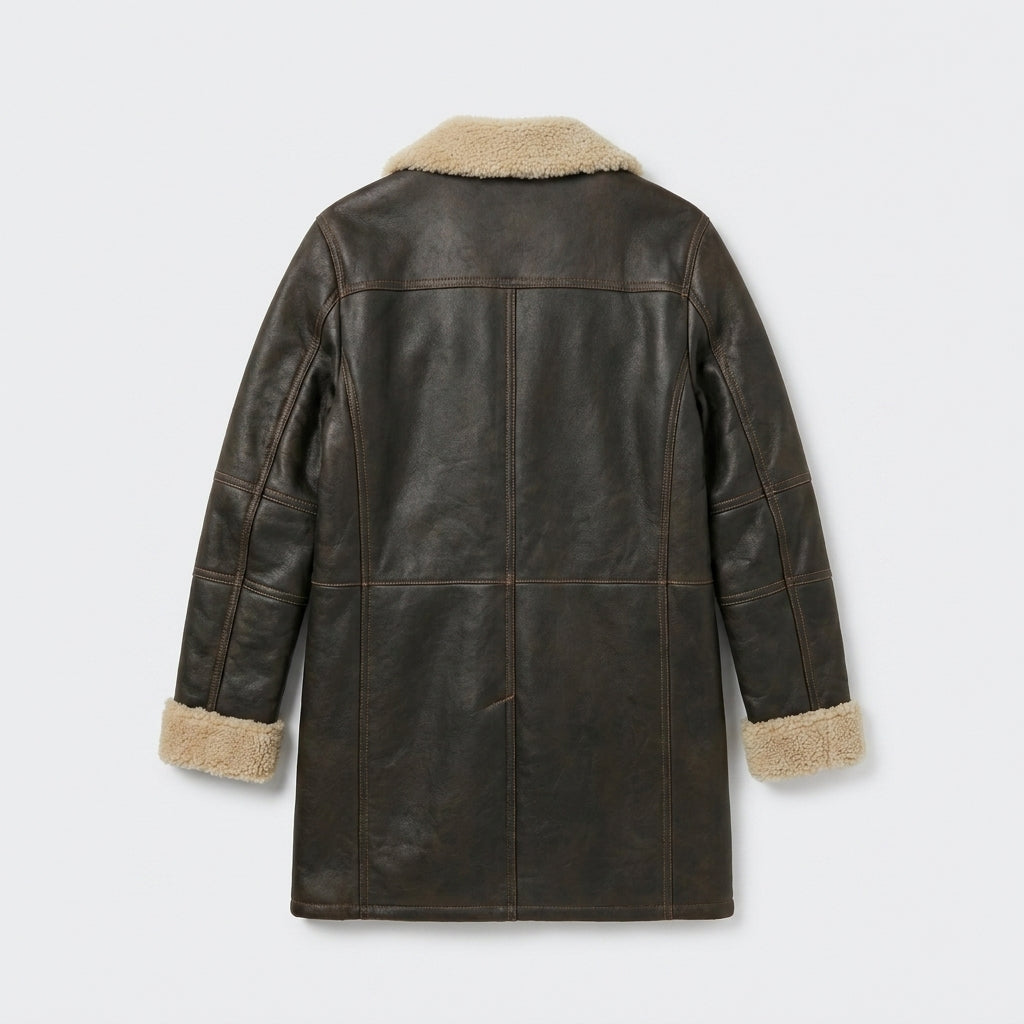 Men's Brown Sheepskin Fur Aviator Leather Jacket – Classic B3 Flight Coat