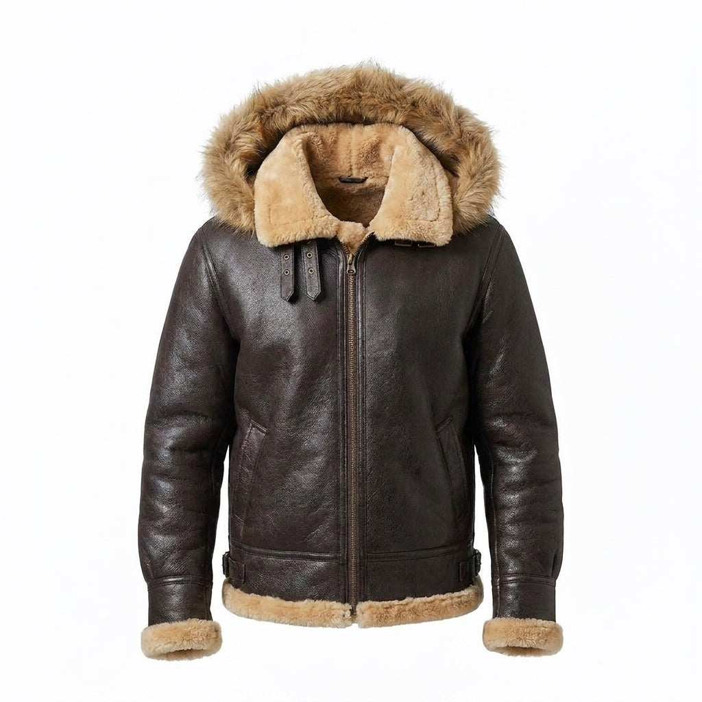 Men's Genuine Shearling Sheepskin Aviator Bomber Leather Jacket