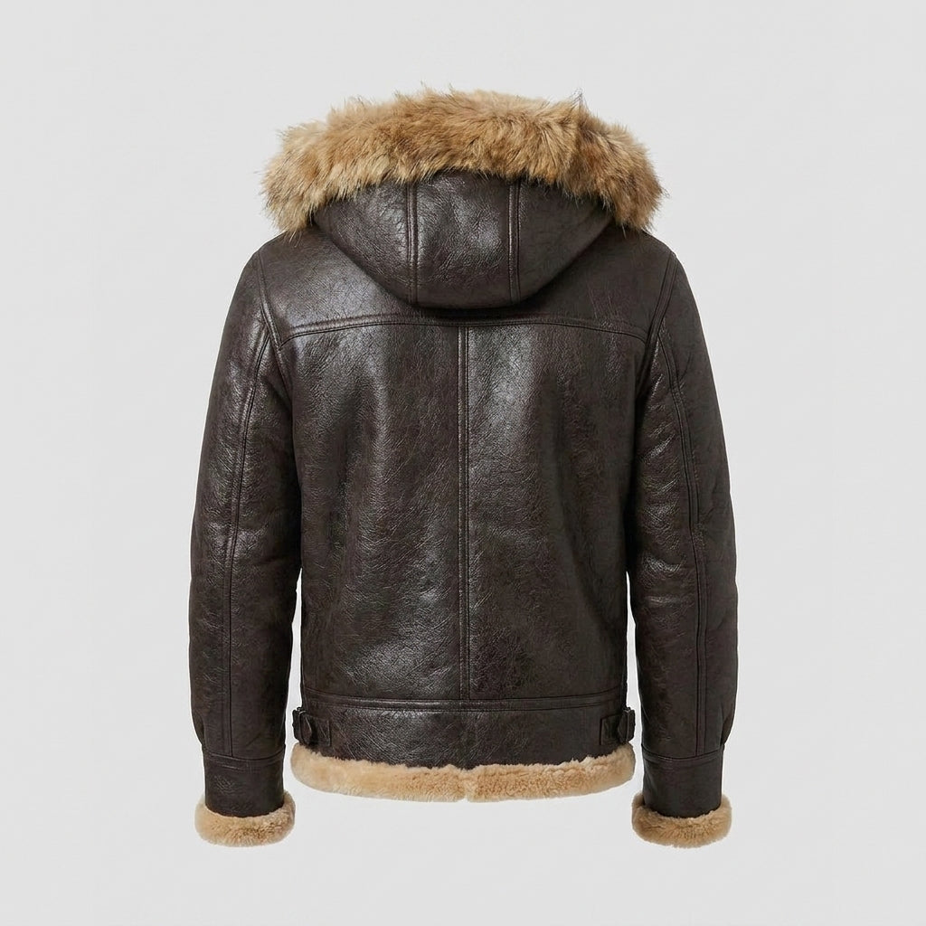Men's Genuine Shearling Sheepskin Aviator Bomber Leather Jacket