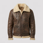 Men's Brown Distressed B3 Shearling Leather Bomber Jacket