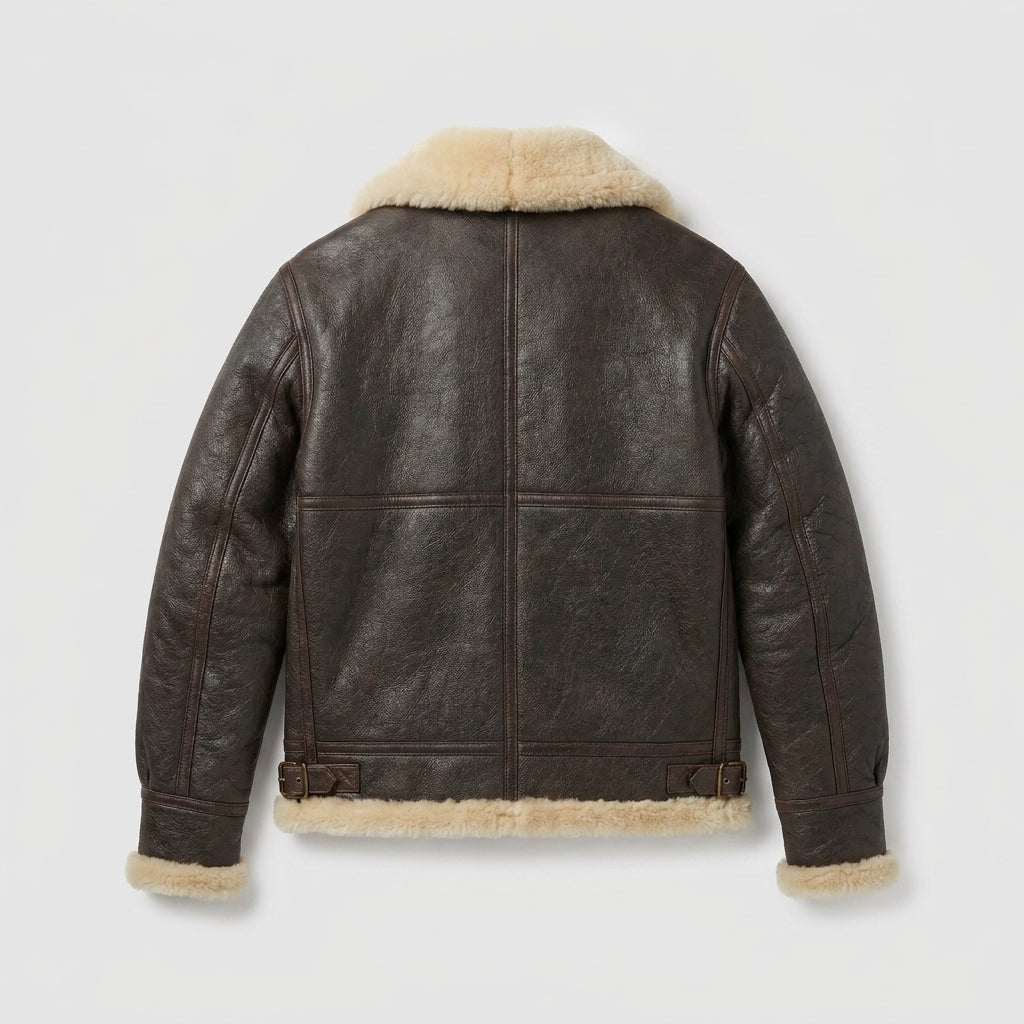 Men's Brown B3 Sheepskin Bomber Jacket – Cream Shearling