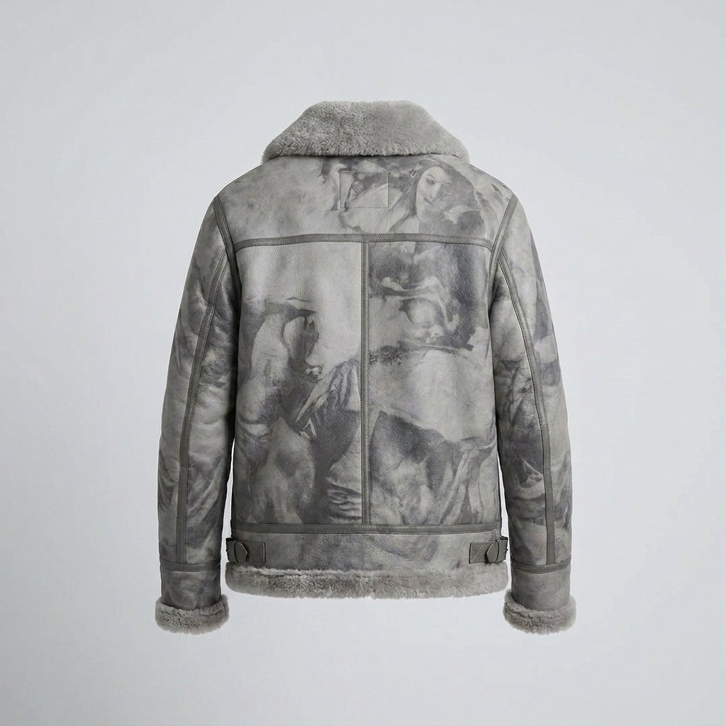 Men's Grey Camo B3 Shearling Leather Bomber Jacket