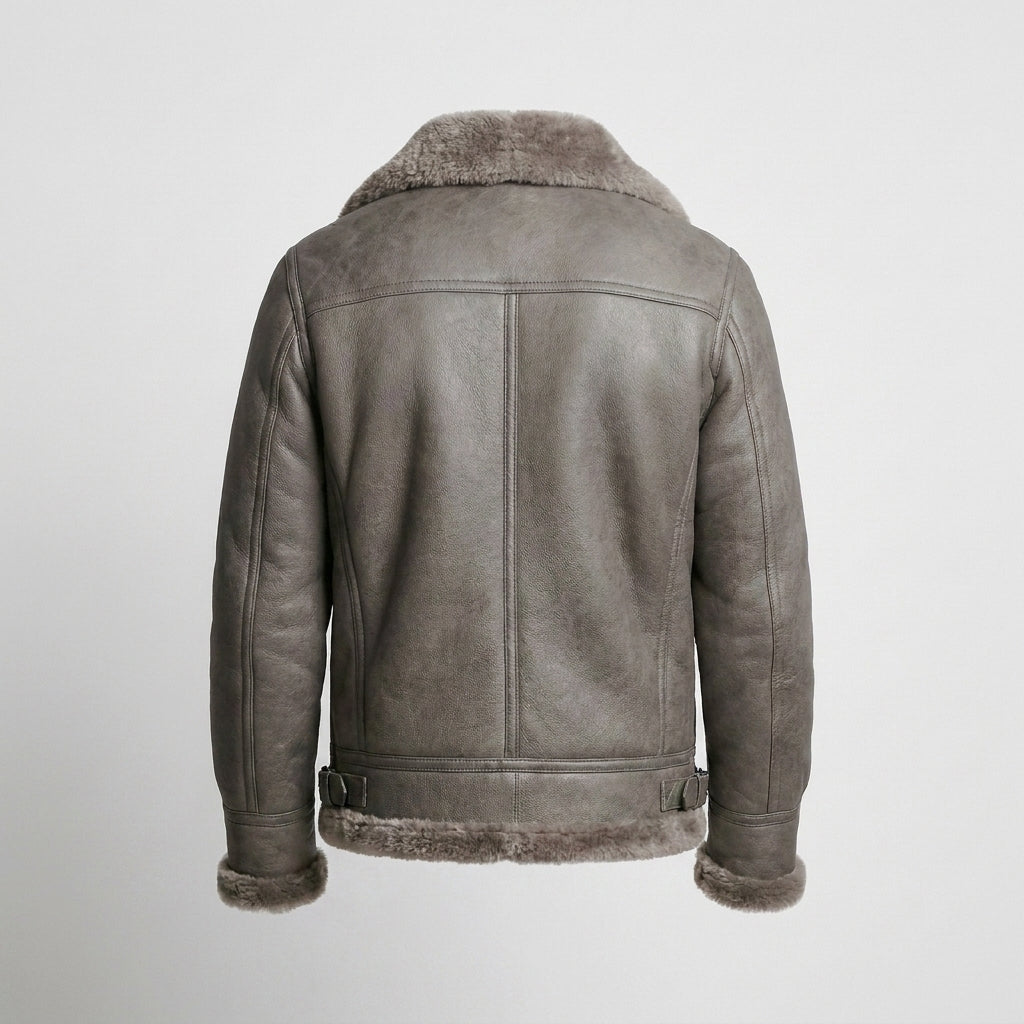 Men's Grey B3 Shearling Leather Bomber Jacket