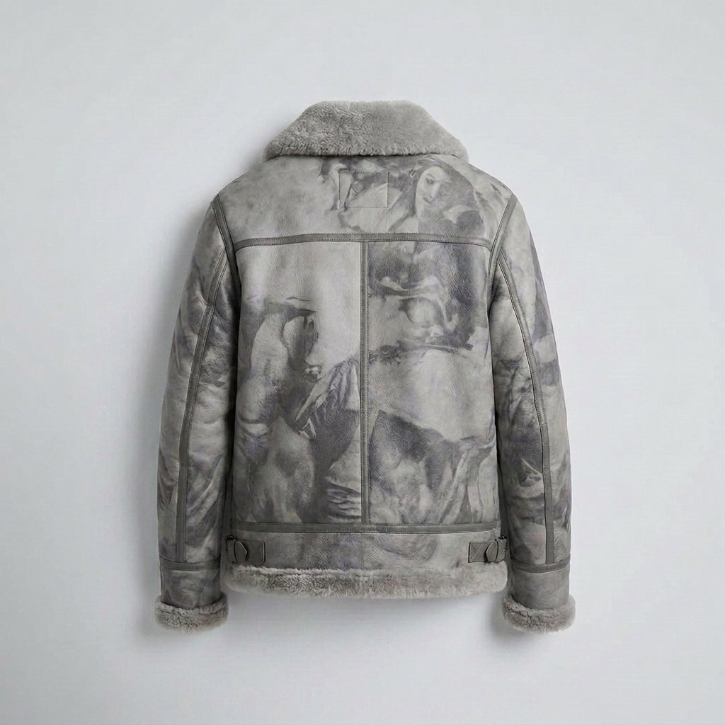 Men's Grey B3 Sheepskin Bomber Jacket – 100% Shearling Aviator Coat