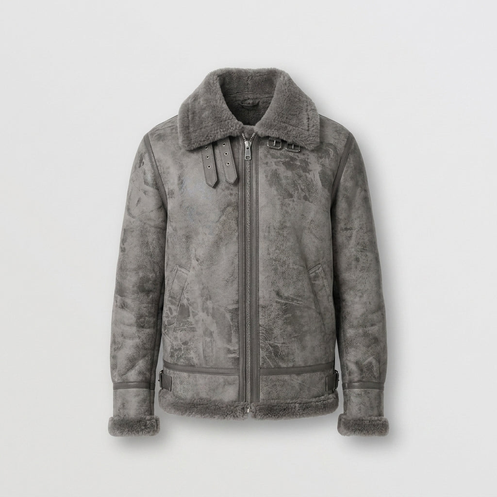 Men's Grey B3 Sheepskin Bomber Jacket – 100% Shearling Aviator Coat