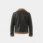 Men's Black Leather Shearling Jacket – Brown Sheepskin Collar
