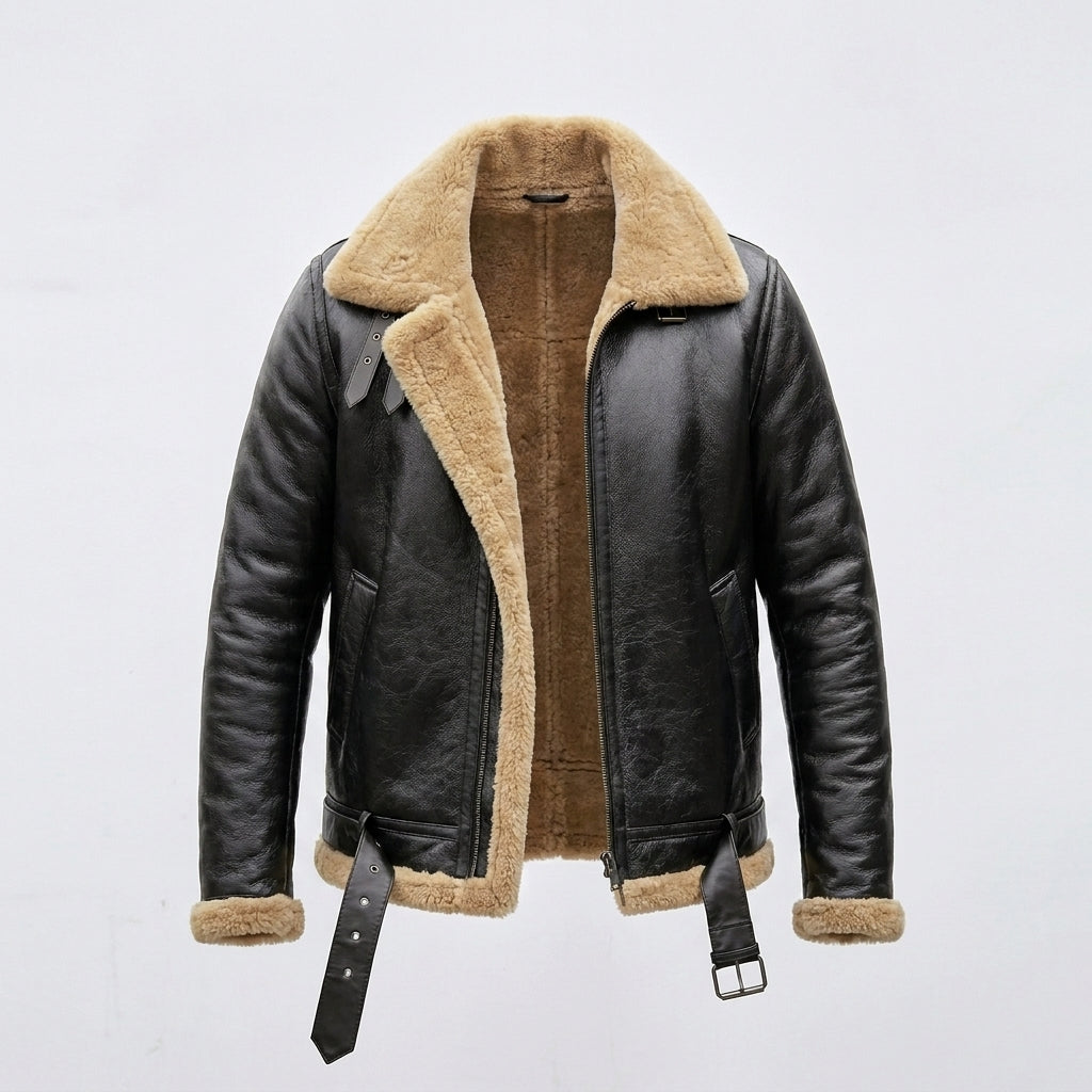 Men's Black Shearling Leather Jacket