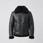 Men's Black Shearling Leather Jacket with Shearling Fur