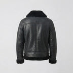 Men's Black Shearling Leather Jacket with Shearling Fur