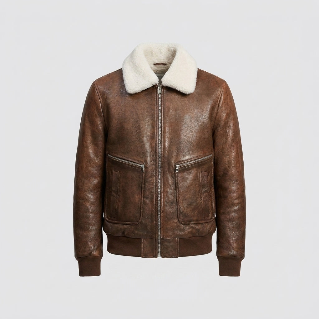 Men's Brown Leather Shearling Jacket – Premium Winter Jacket