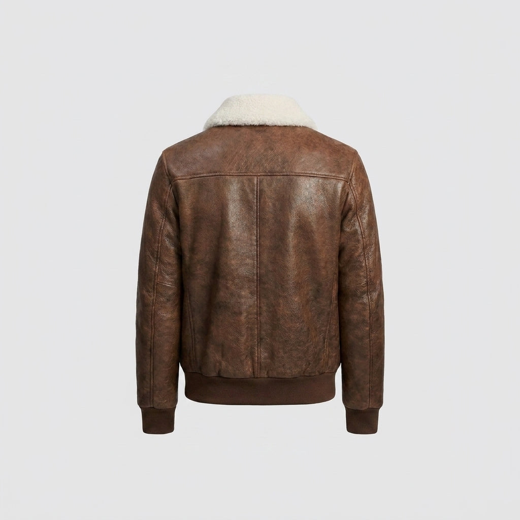 Men's Brown Leather Shearling Jacket – Premium Winter Jacket