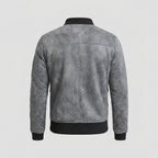 Men's Grey Shearling Jacket with Black Leather Patch Pockets