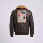 Men's Leather Jacket with Removable Mouton Shearling Collar