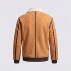 Men's Suede Shearling Aviator Jacket with White Collar