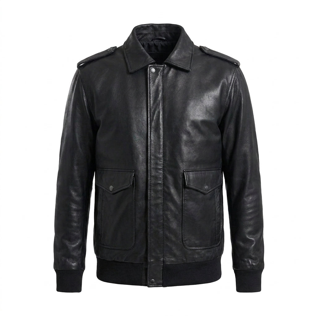 Men's Black Lambskin Leather A-2 Flight Bomber Jacket
