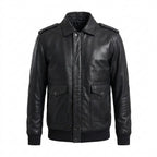 Men's Black Lambskin Leather A-2 Flight Bomber Jacket