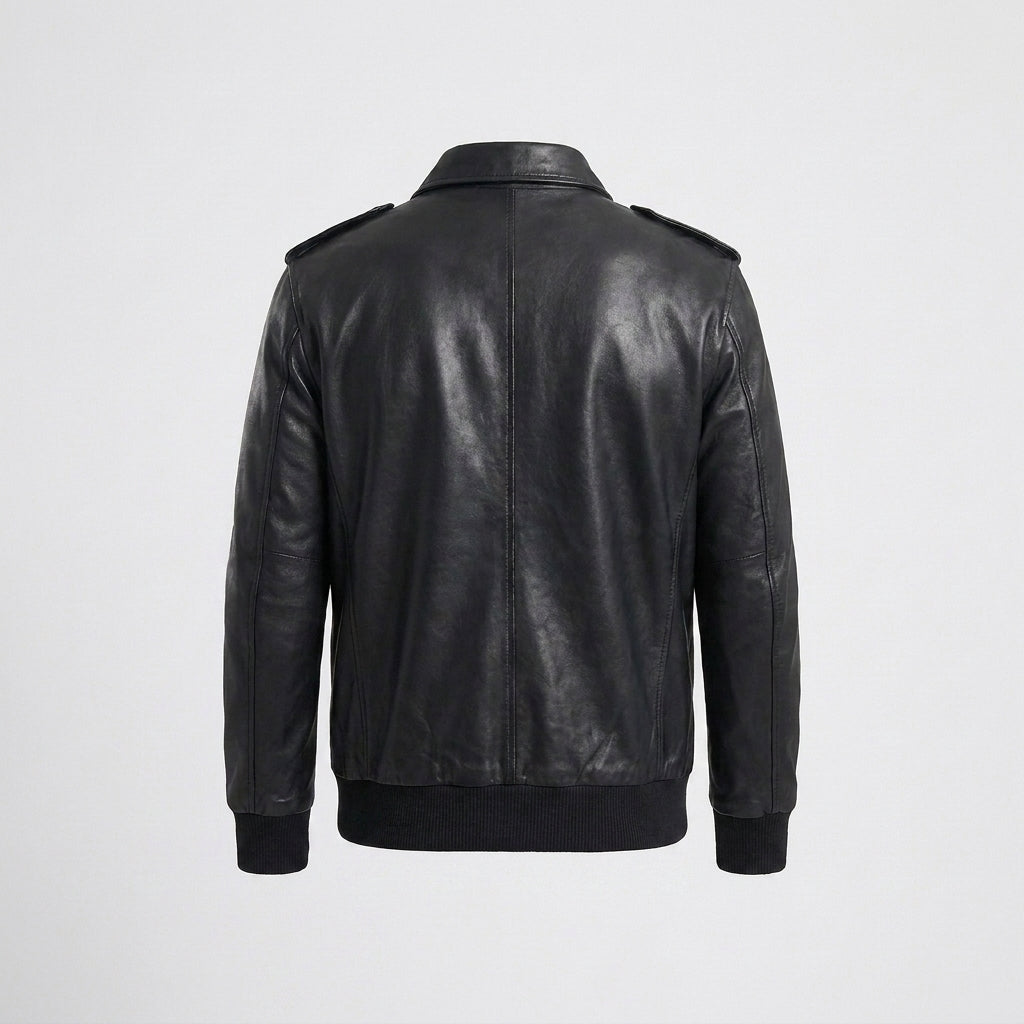 Men's Black Lambskin Leather A-2 Flight Bomber Jacket