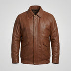 Men's Brown Genuine Leather Bomber Jacket